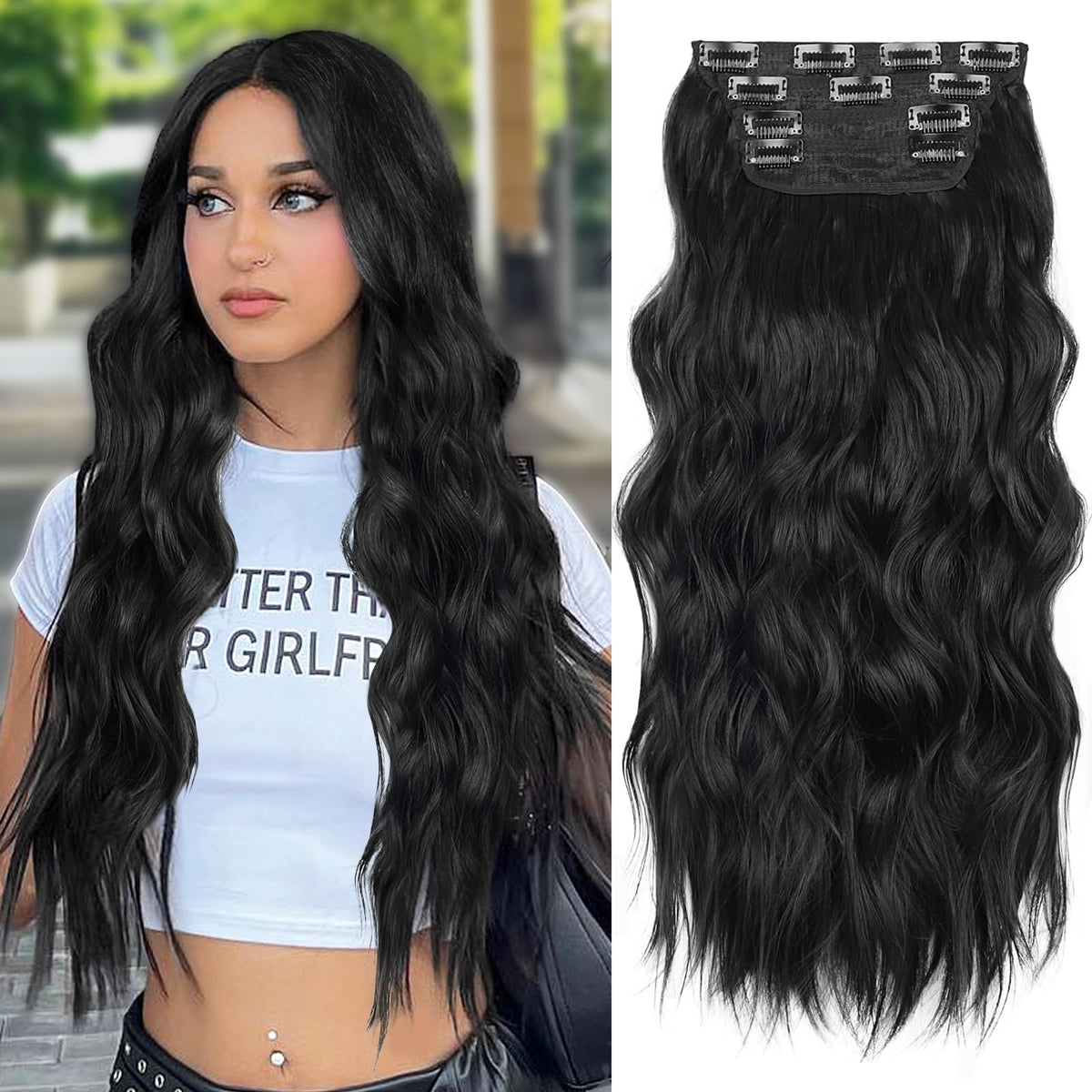 ALXNAN clip-in long wavy extensions deliver instant length and fuller look.