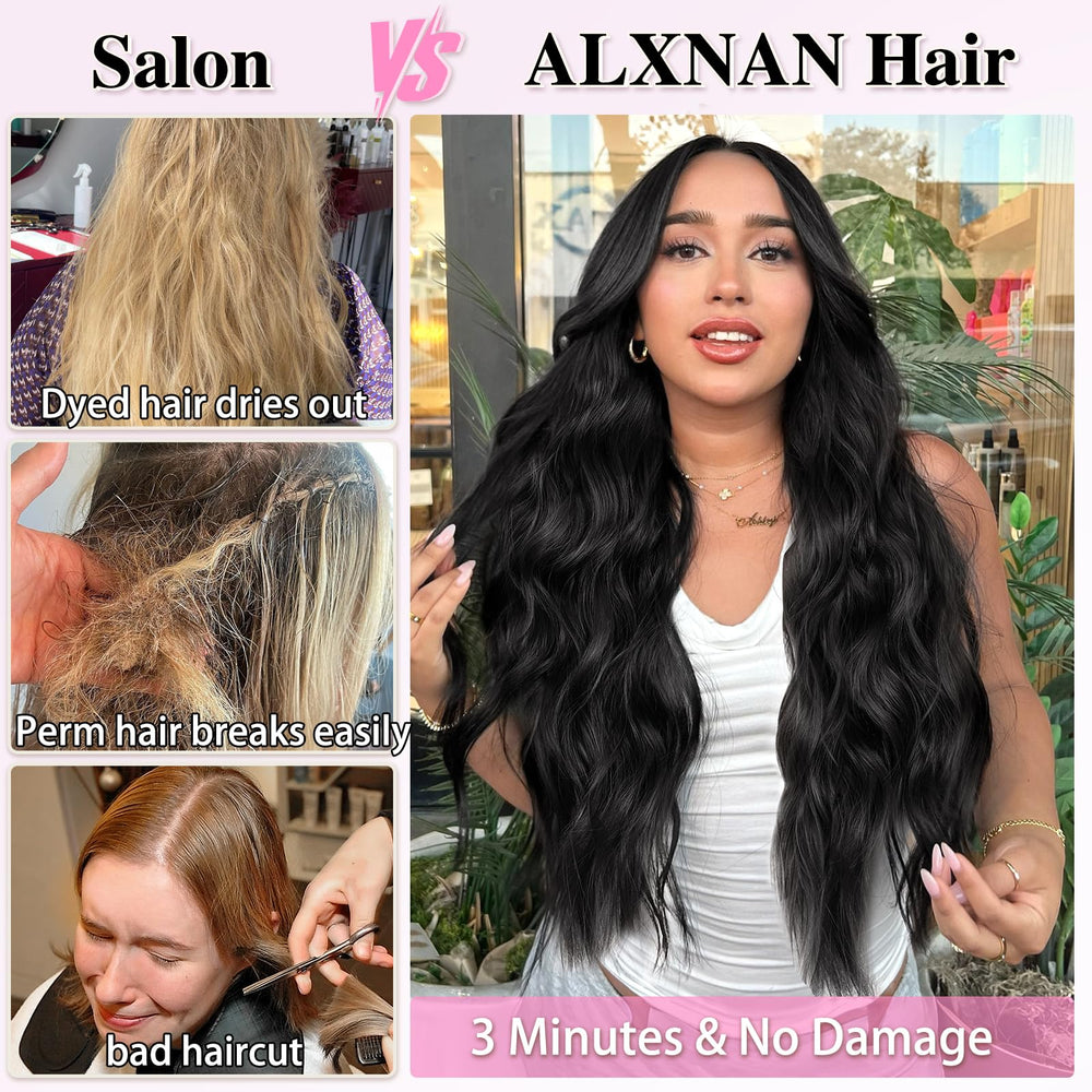 ALXNAN 6in-wide clip-in weft creates natural fullness and body.