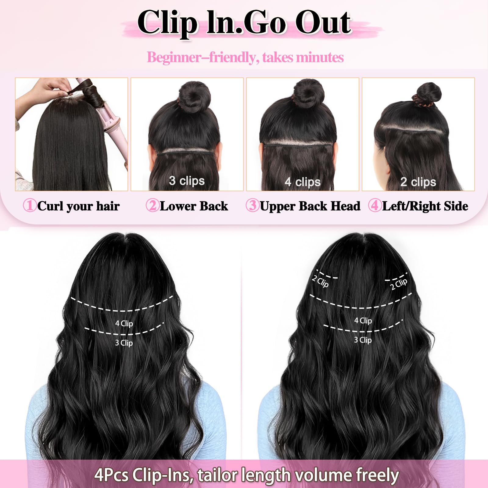 ALXNAN 7in-wide clip-in weft adds drama and length.