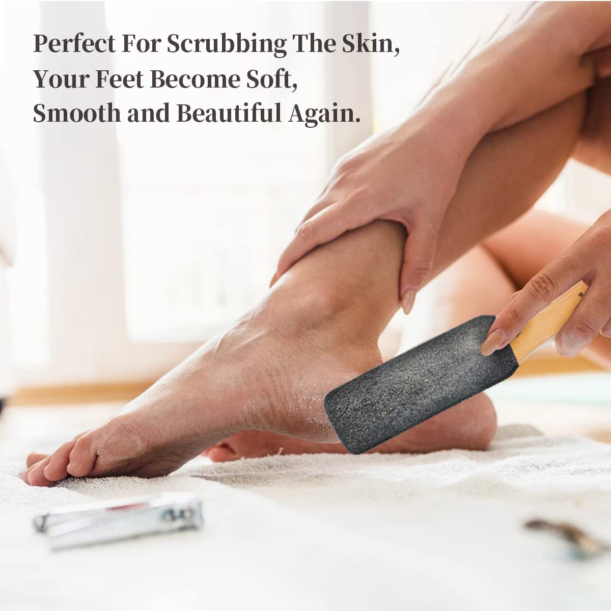 AM 8:00 natural beech wood foot care tool for gentle exfoliation