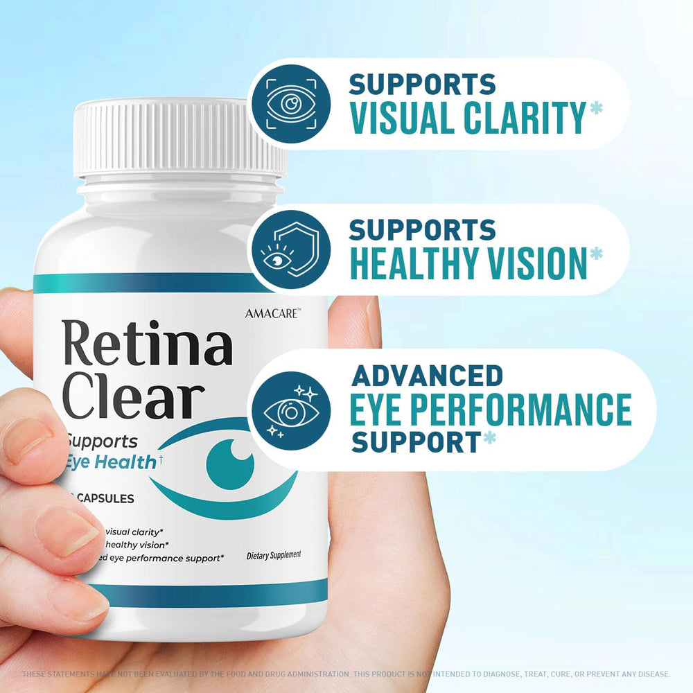 AMACARE Retina Clear packaging box highlighting USA-made quality for reliable eye support.