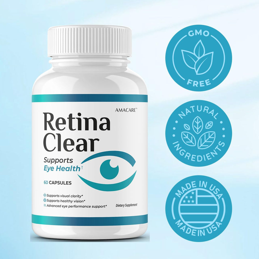 AMACARE Retina Clear two-capsule daily dose layout promoting consistent use.