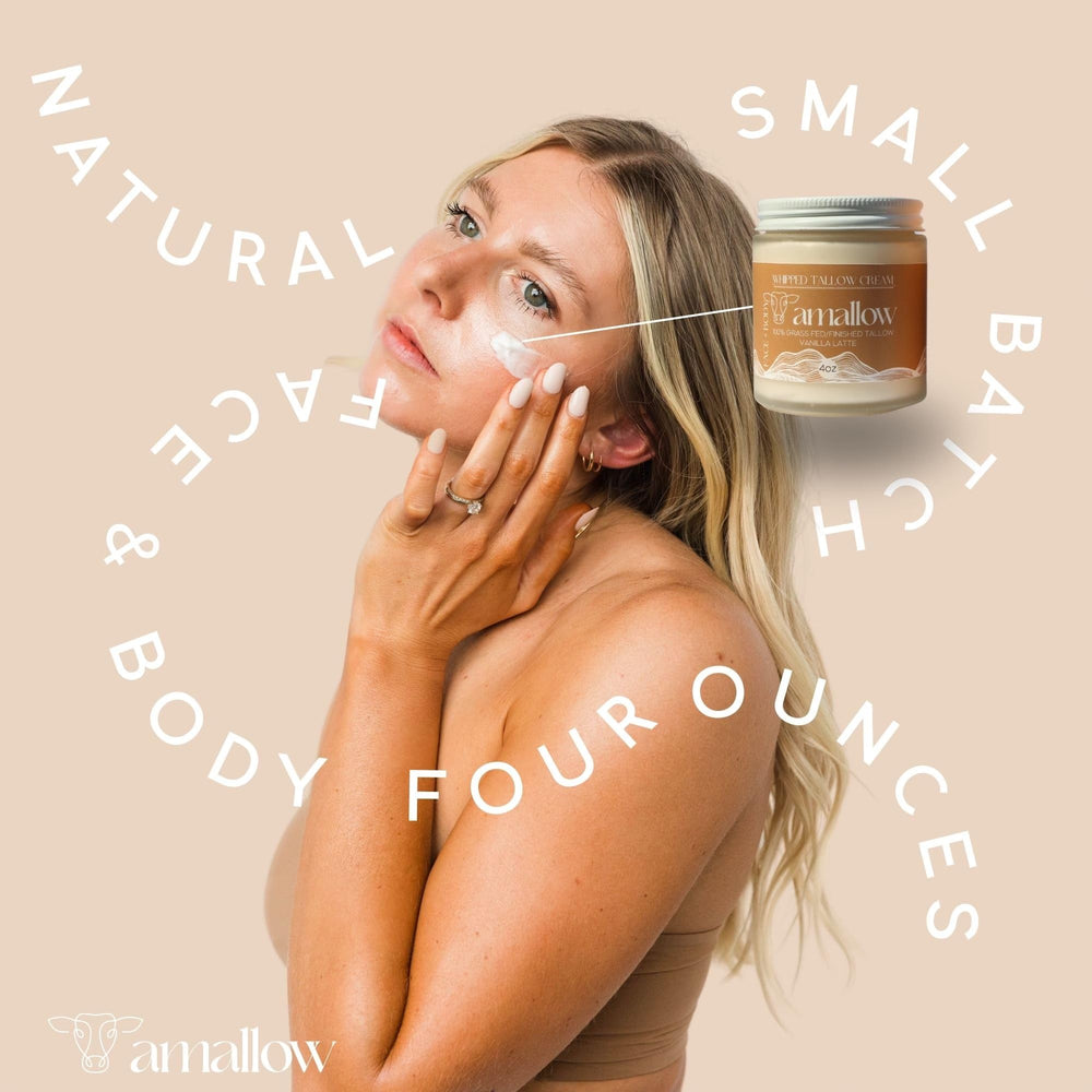 Amallow luxury skin care routine with whipped tallow moisturizer.