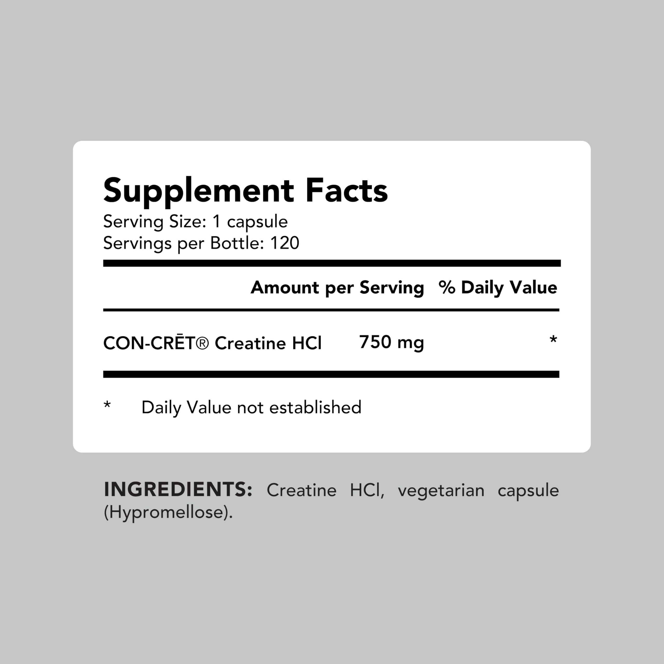 AMANDEAN Creatine HCl pills dosage closeup shows 750mg per serving