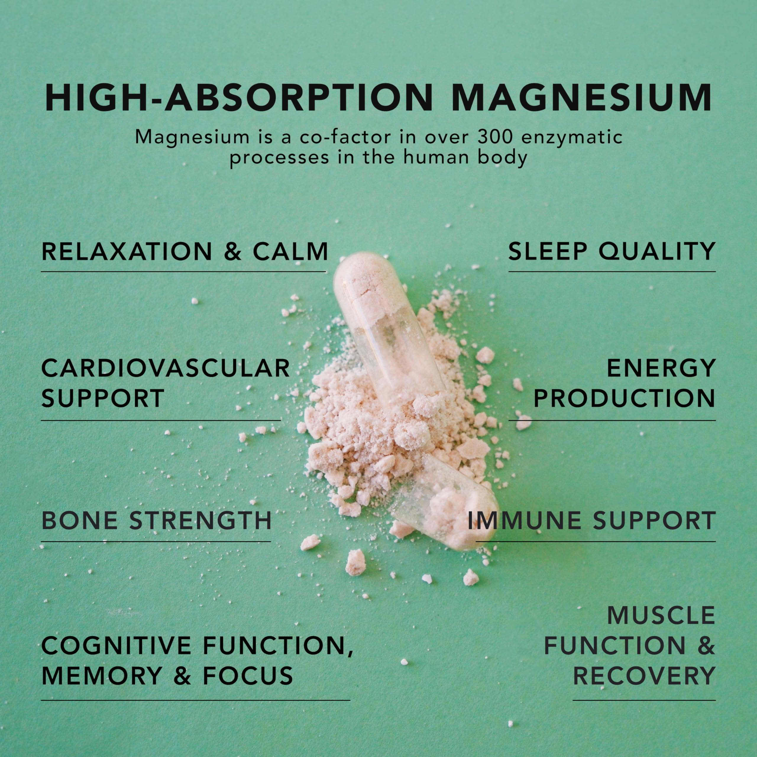 Close-up of AMANDEAN Magtein bottle with label, emphasizing premium TRAACS chelated magnesium for overall wellness.