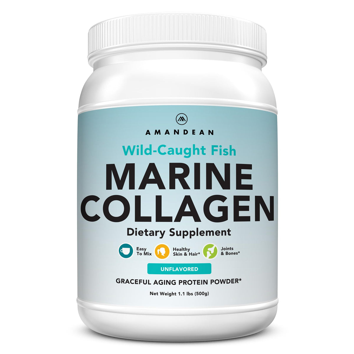 AMANDEAN Marine Collagen powder tub label for daily use