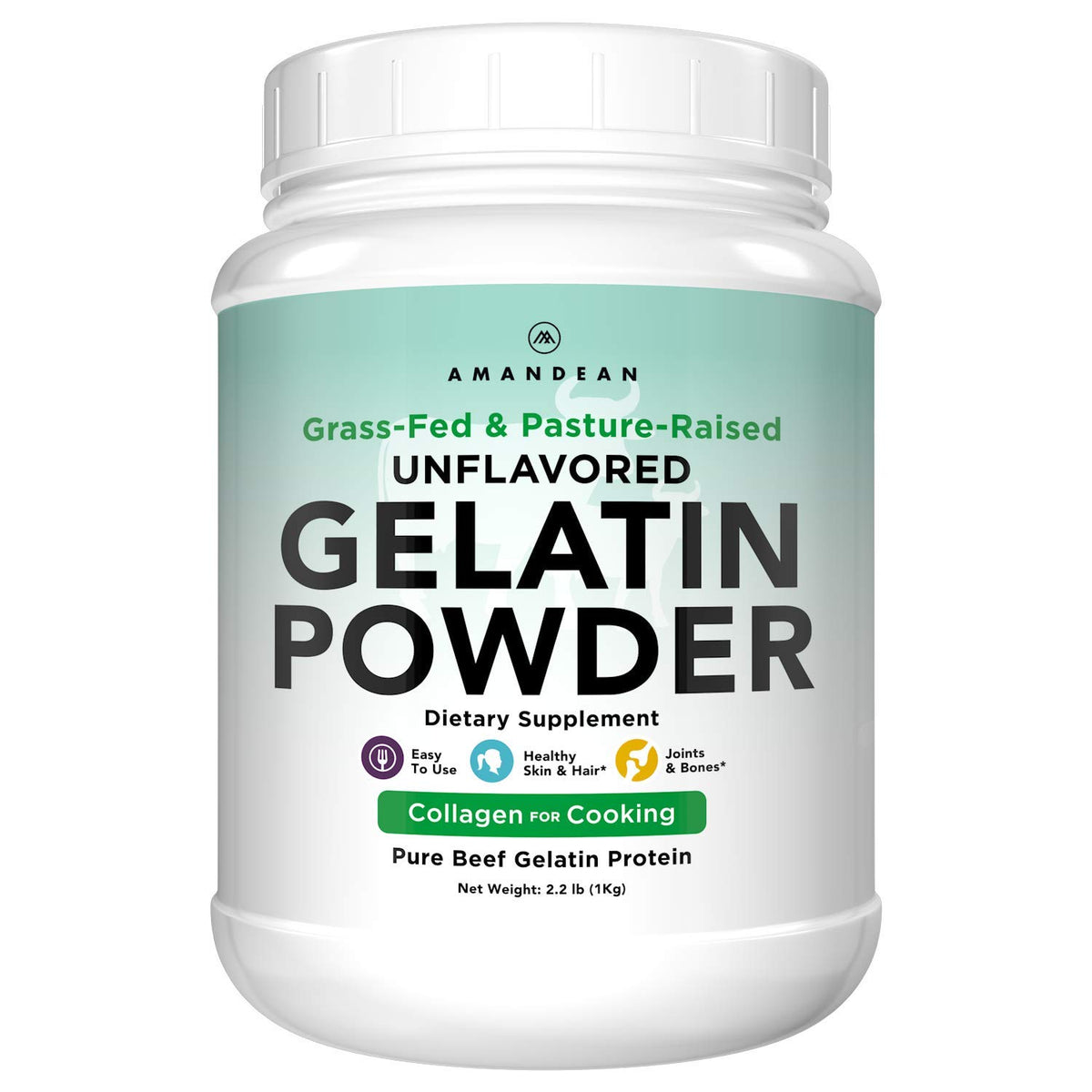 AMANDEAN Premium Gelatin Powder XL bottle pour shows cooking-ready unflavored collagen