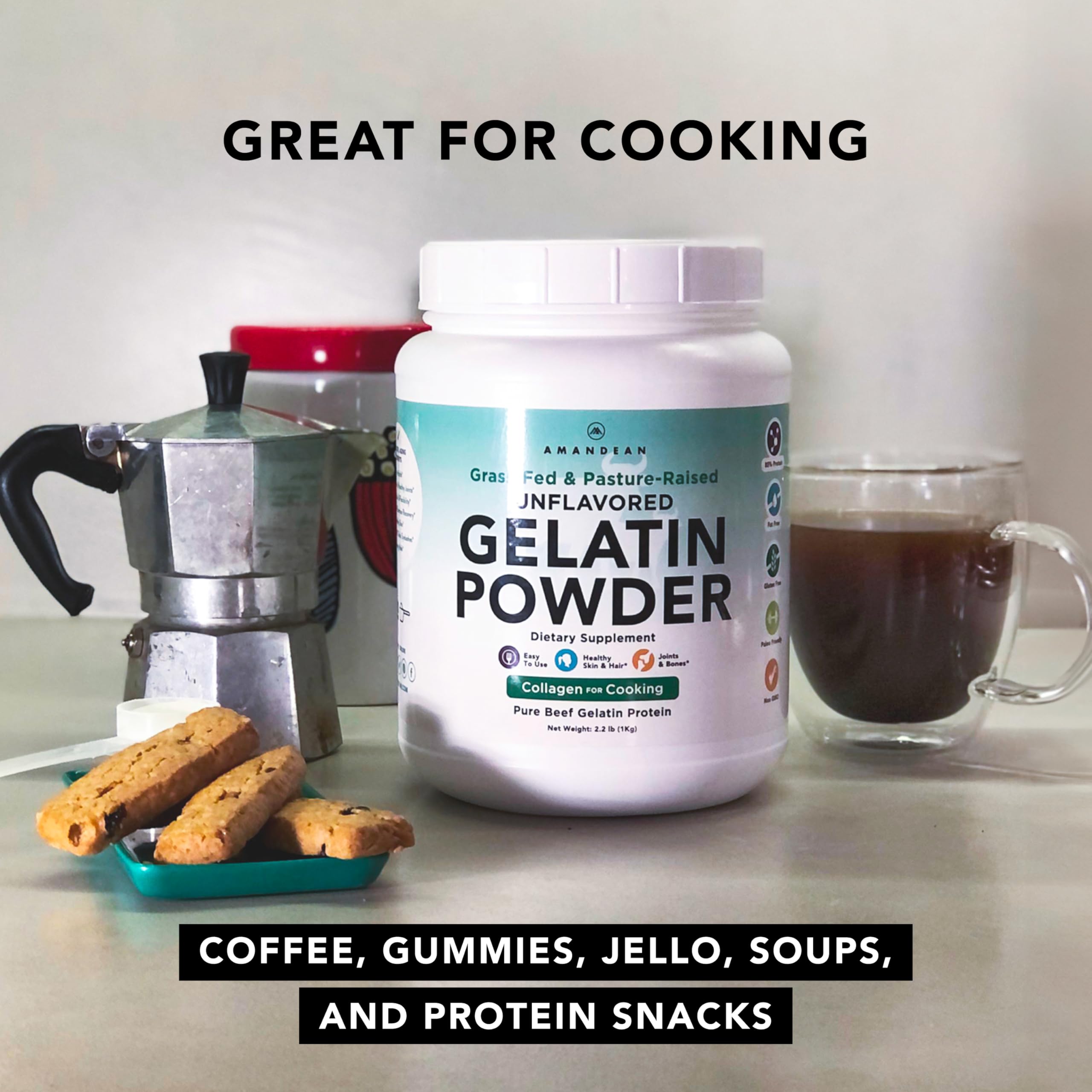 AMANDEAN Premium Gelatin Powder XL kitchen-bowl ready for soups and stews