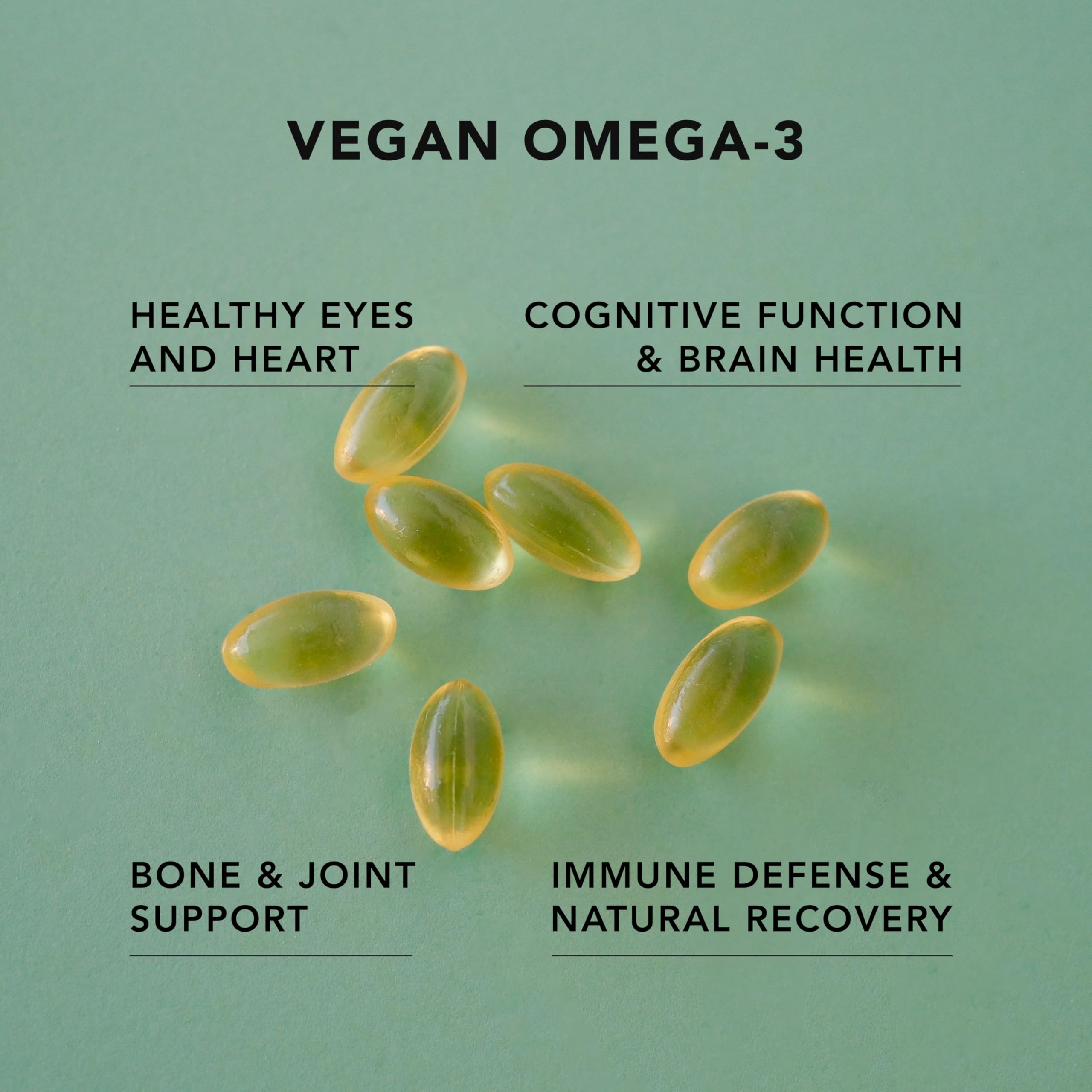 AMANDEAN tapioca softgels close-up, vegan omega-3 with DHA and EPA.