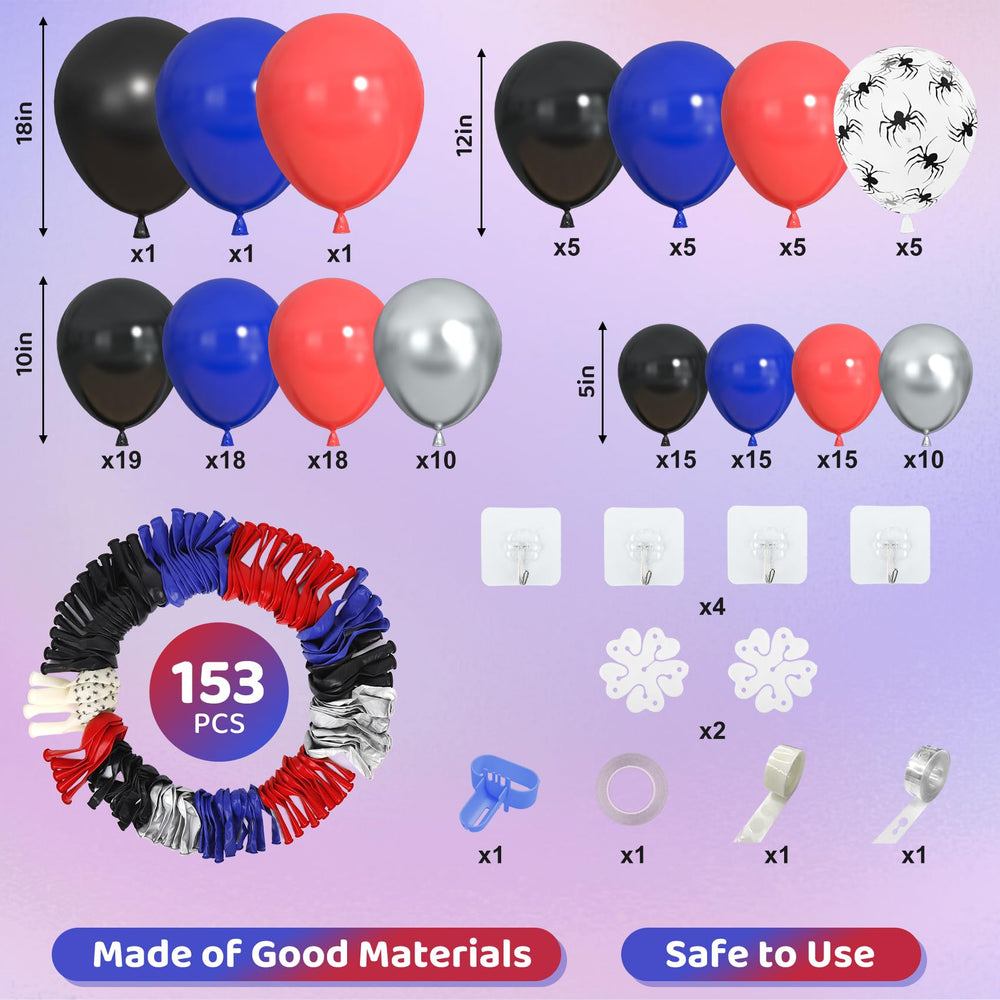 Amandir red-blue-black 18in balloons provide versatile color options for themed events.