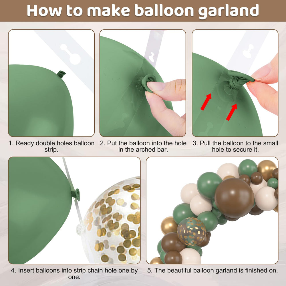 Amandir sage green 10in balloons with brown and gold accents for depth.