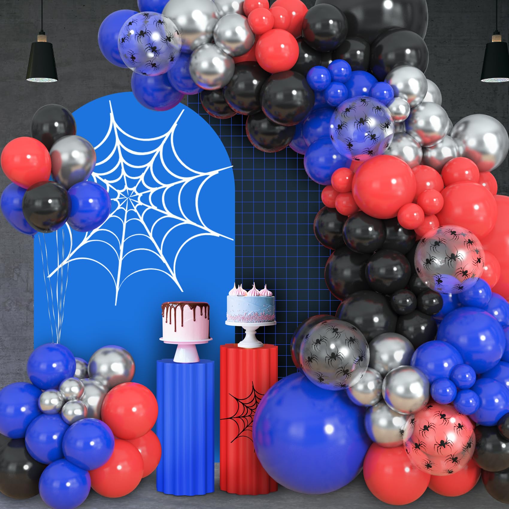 Amandir spider-theme party decor creates a festive, kid-friendly atmosphere.