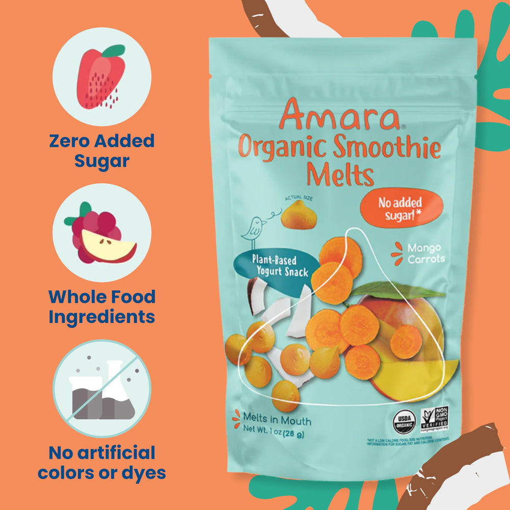 Amara Smoothie Melts kid-friendly bite size encouraging independent eating.