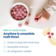 Amara Smoothie Melts resealable bag emphasizes convenient on-the-go snacking