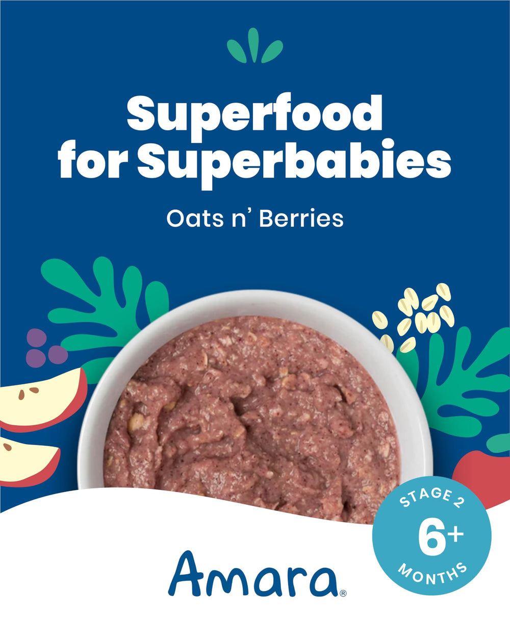 Amara Stage 2 baby-food pouch open to reveal textured puree for easy spoon feeding