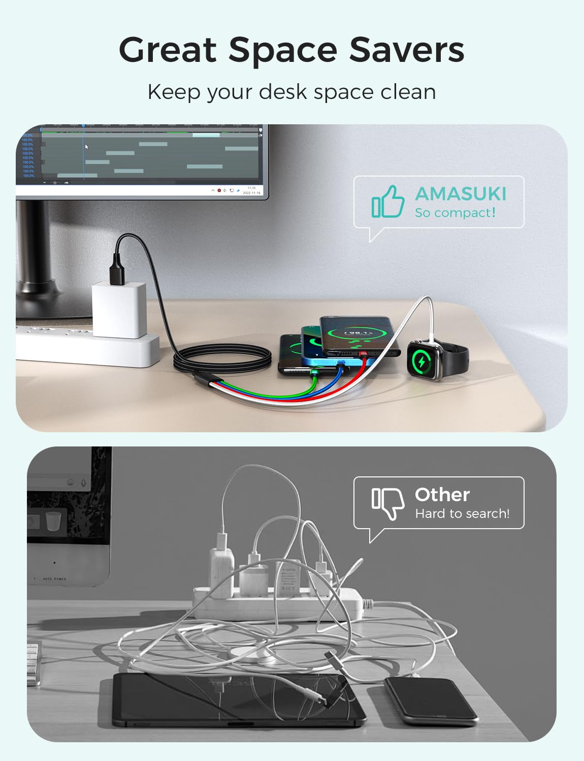 Amasuki 4ft car charging cable ready for in-car use and trips