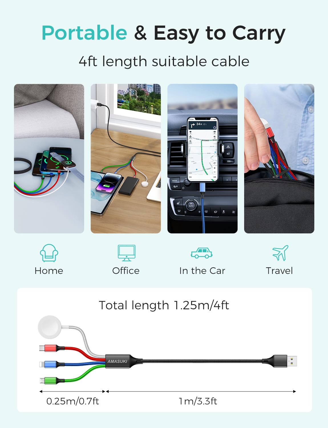 Amasuki cruise-ready cable set ideal for travel vacations and everyday use