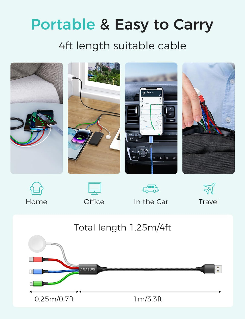 Amasuki cruise-ready cable set ideal for travel vacations and everyday use
