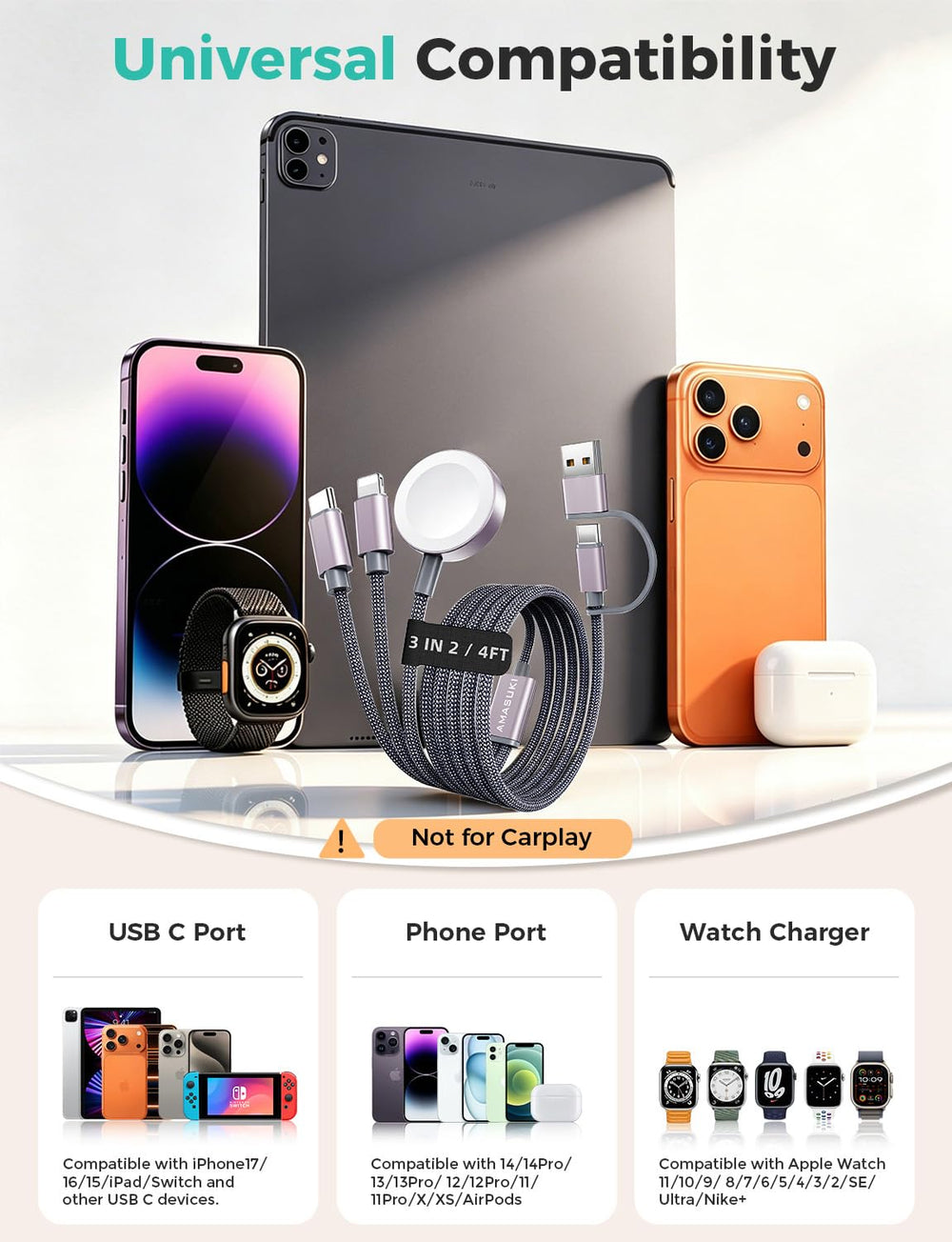 Amasuki magnetic iWatch charger with magnetic alignment for efficient charging.