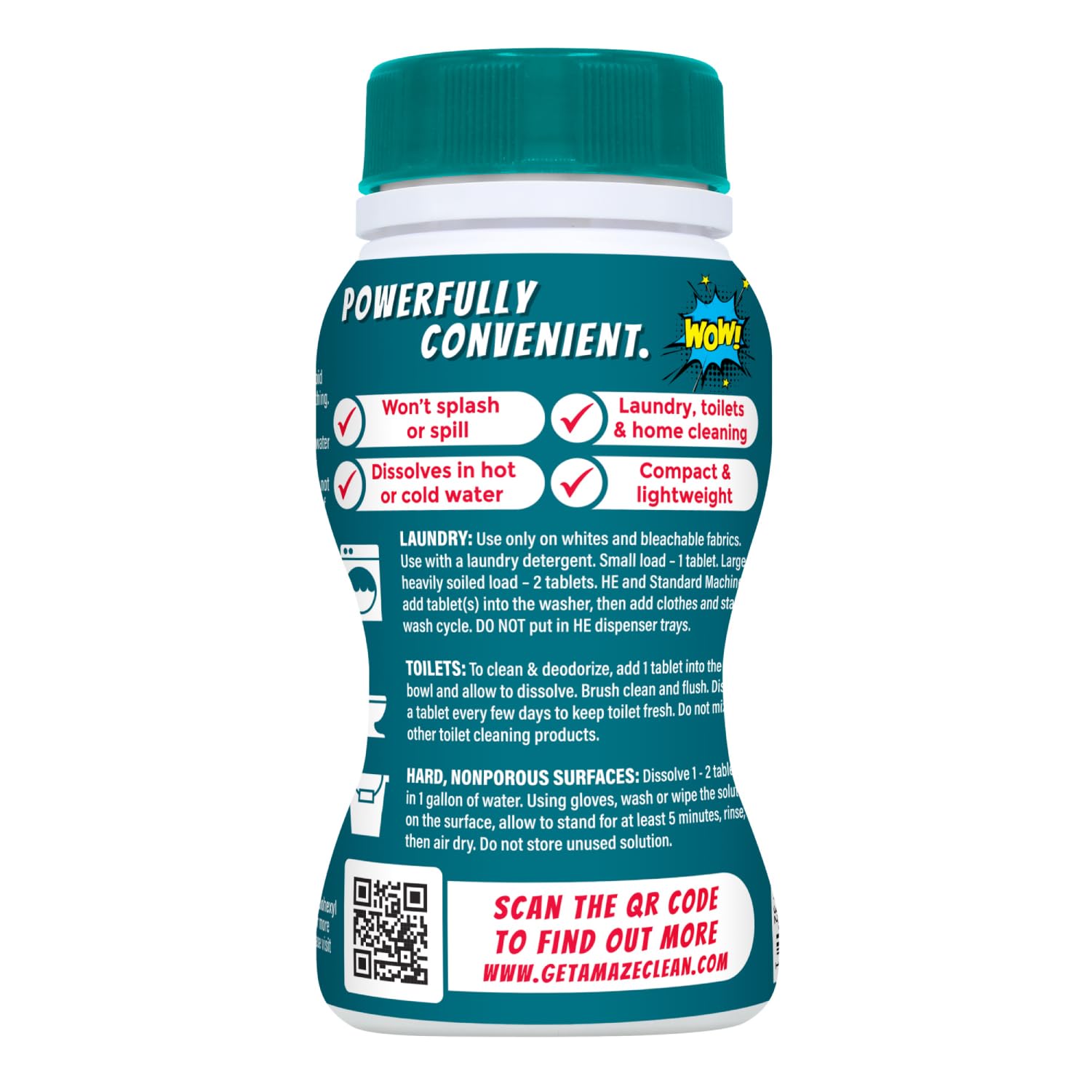 AMAZE Meadow Scent tablet in toilet bowl for deodorizing and cleaning.