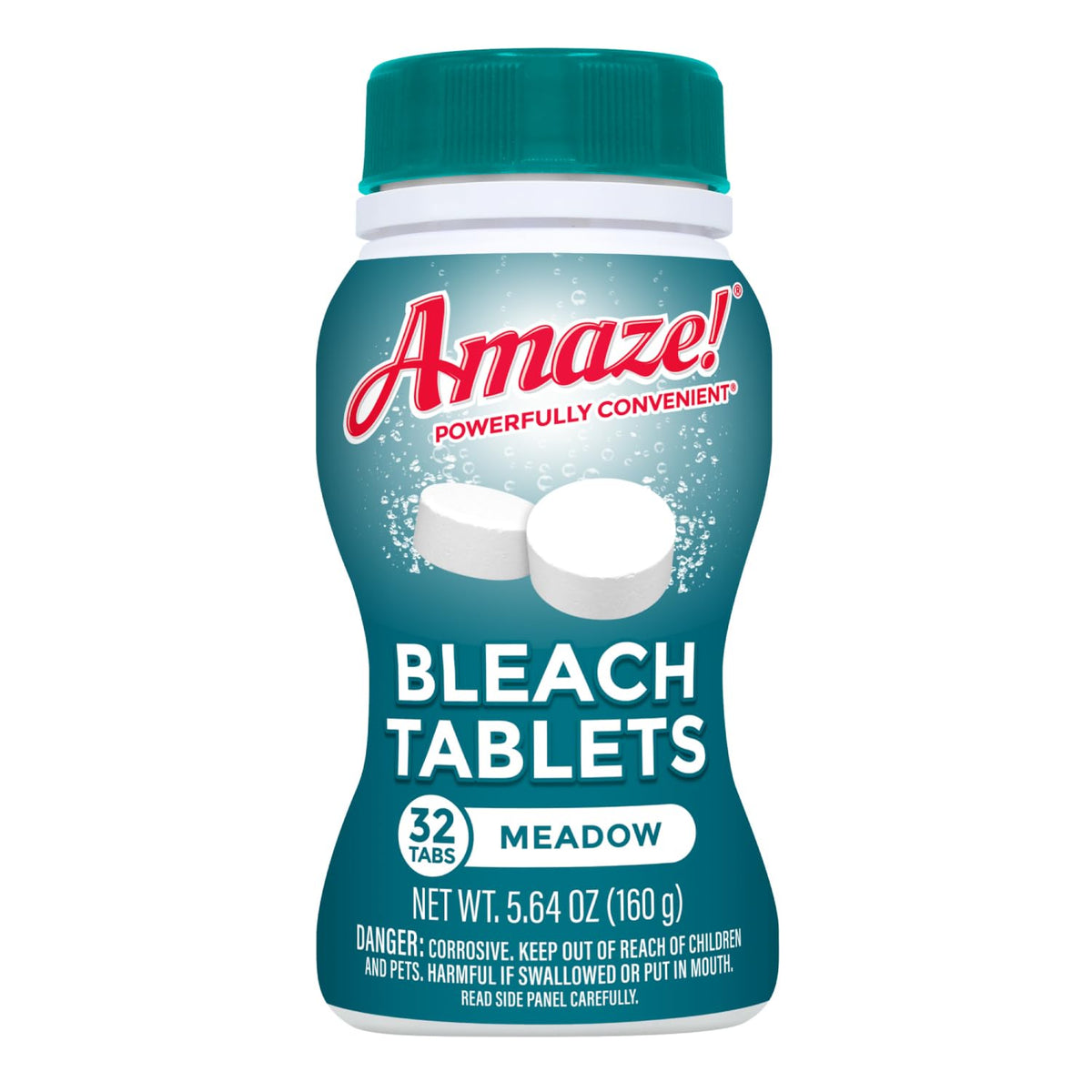AMAZE packaging for Meadow Scent bleach tablets highlights eco-friendly cleaning.