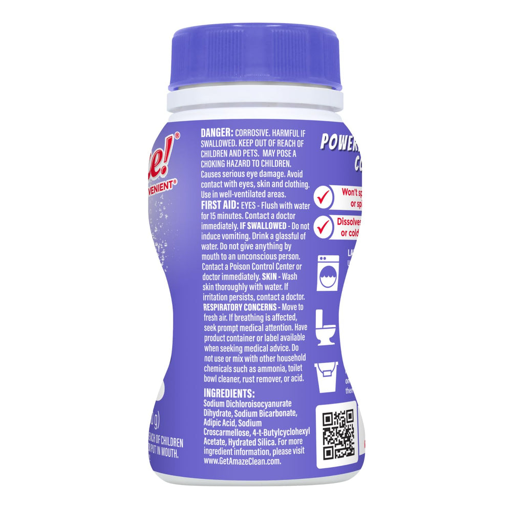 AMAZE tablet dissolving in water demonstrates splash-free cleaning action.