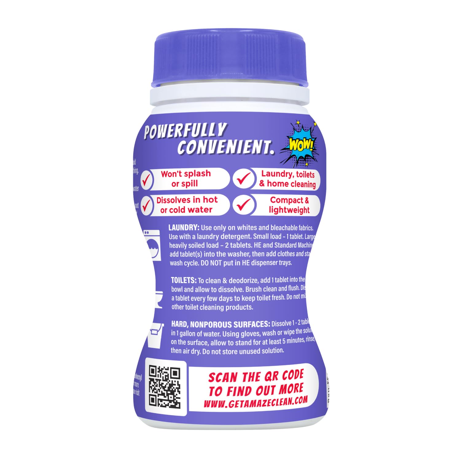 AMAZE tablet in washing machine drum shows versatile laundry whitening.