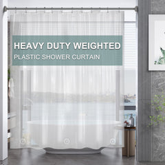 AmazerBath 78-inch clear shower curtain liner with water-beading surface for a dry floor.