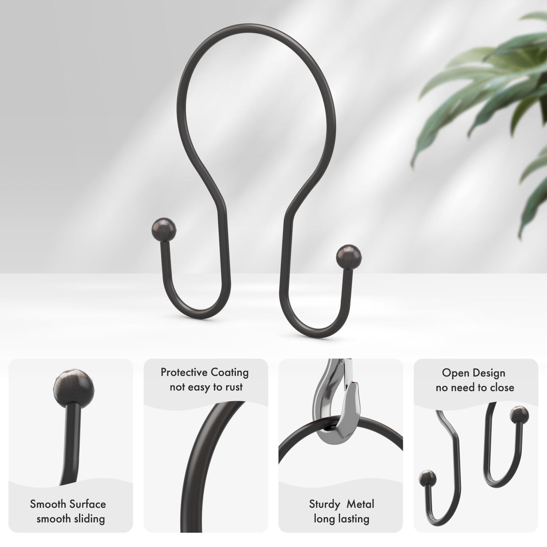 AmazerBath bronze curtain-ring closeup with rust-proof finish enabling smooth glide.