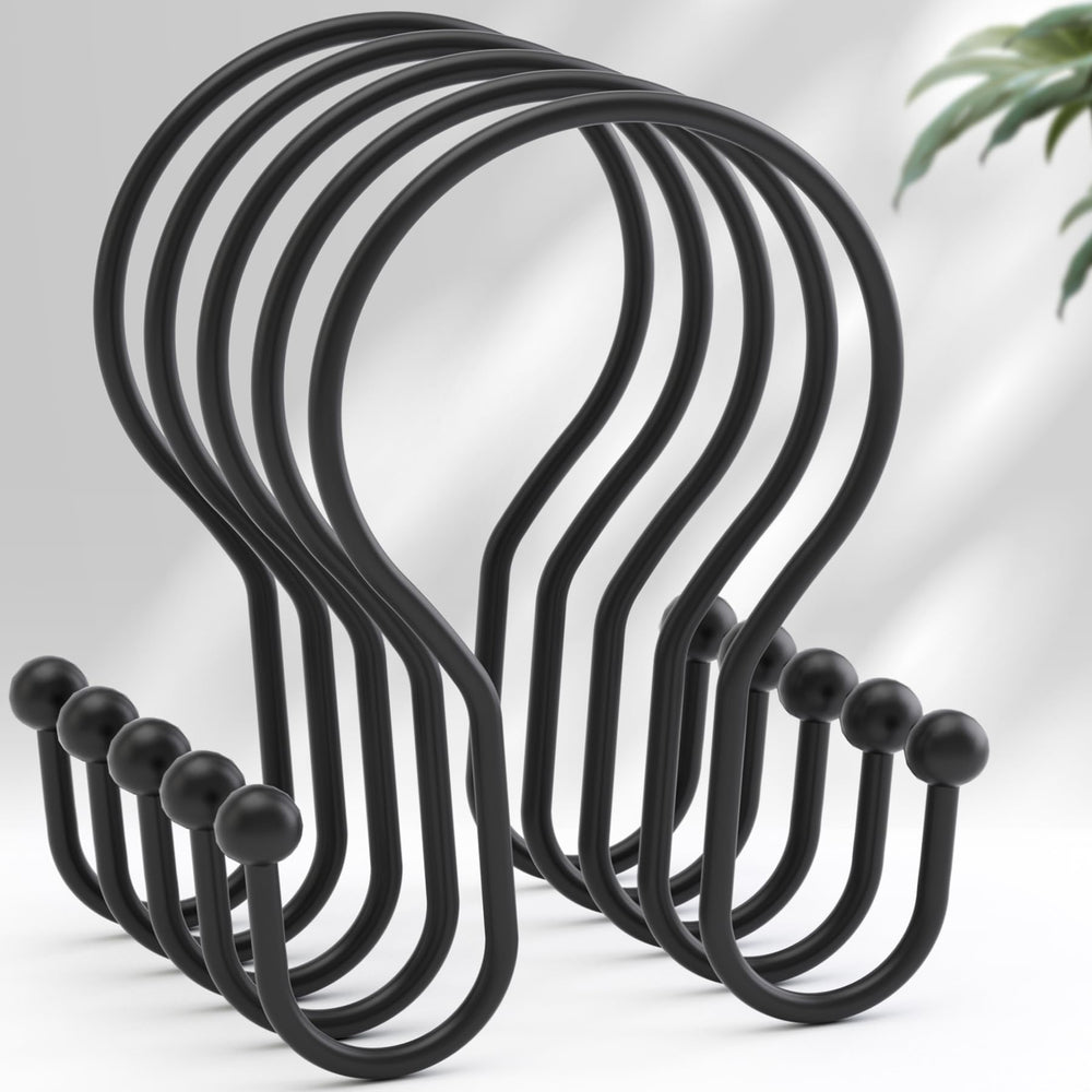 AmazerBath double-hook black shower curtain hooks for balanced hanging