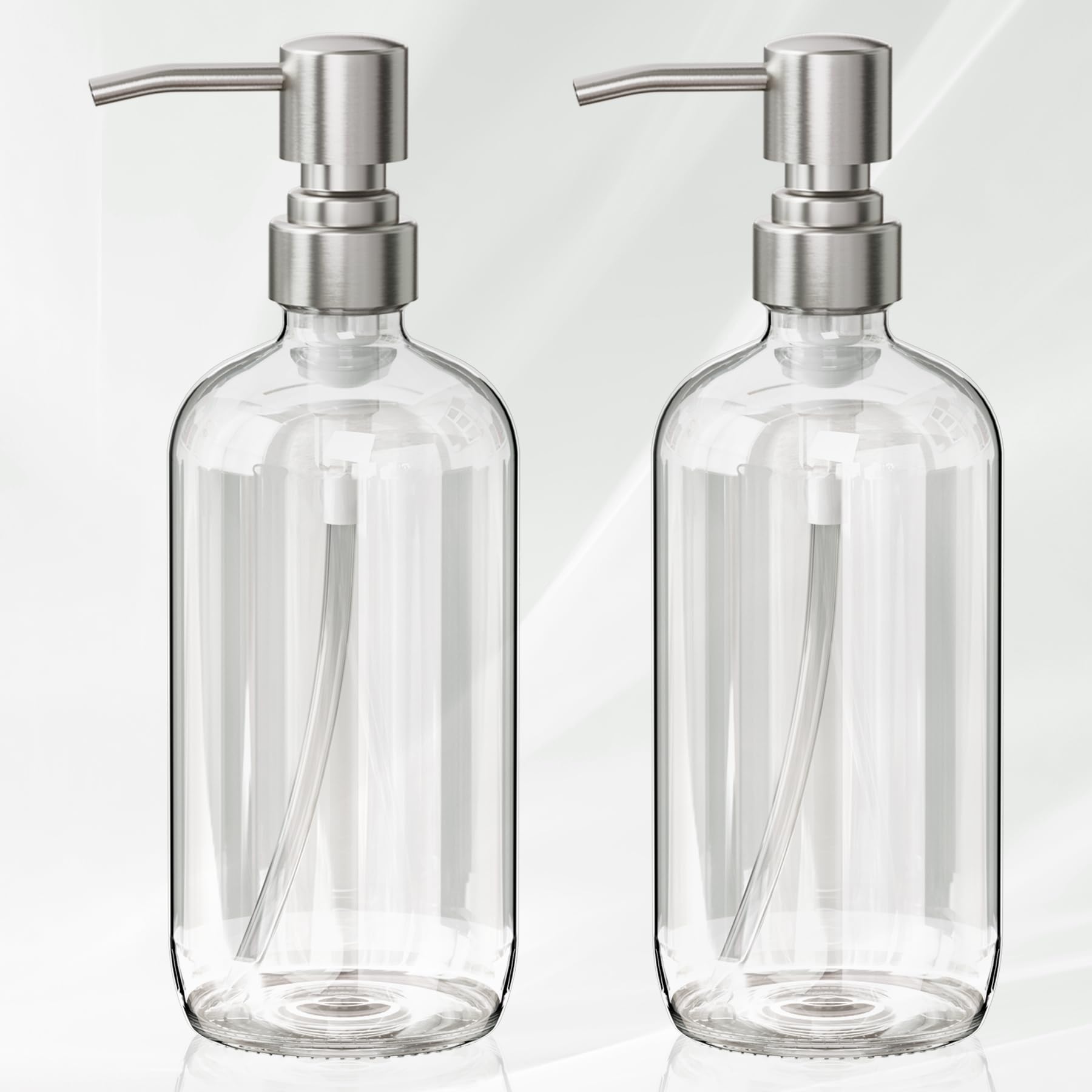 AmazerBath two-pack glass soap dispensers with pumps for kitchen and bath