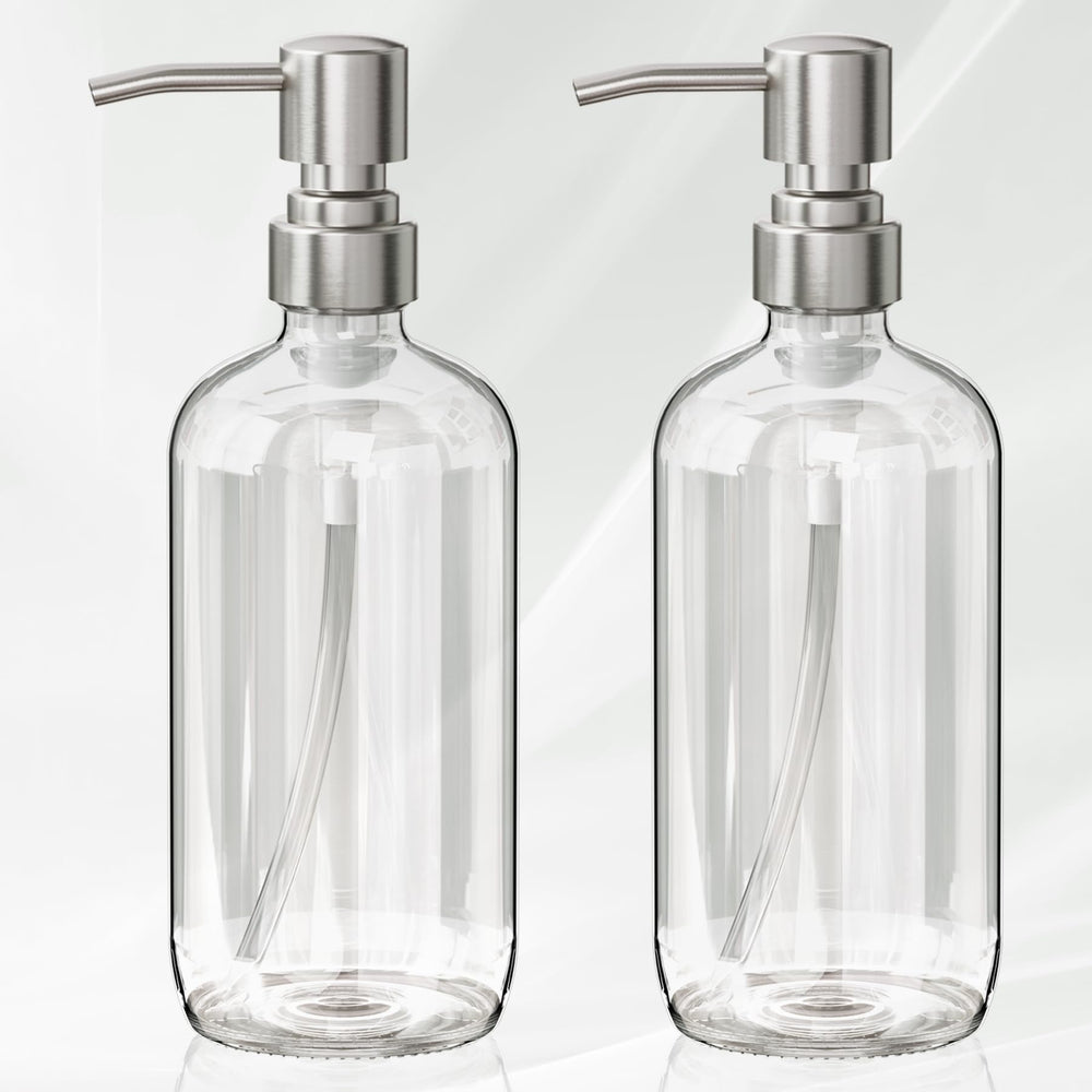 AmazerBath two-pack glass soap dispensers with pumps for kitchen and bath