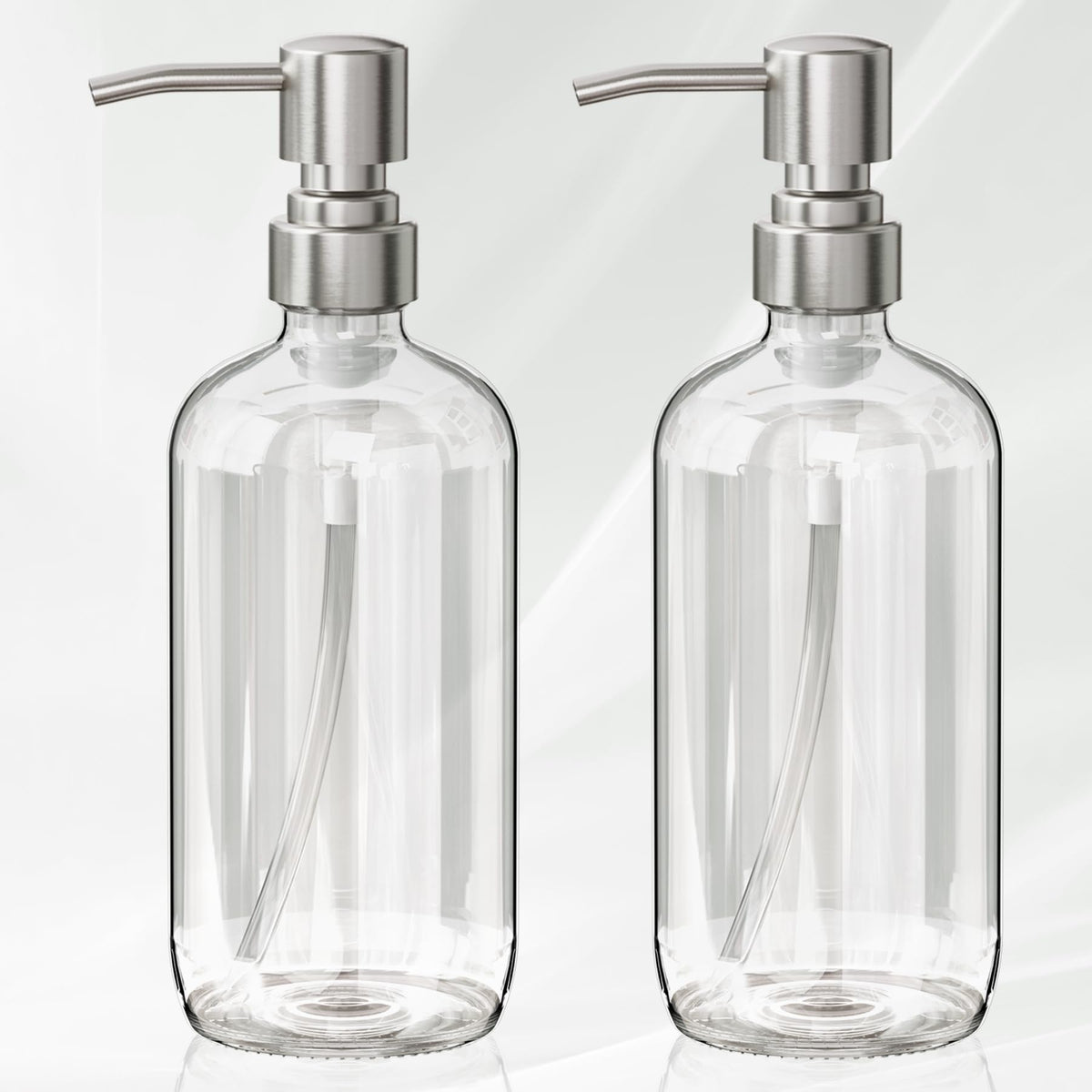 AmazerBath two-pack glass soap dispensers with pumps for kitchen and bath