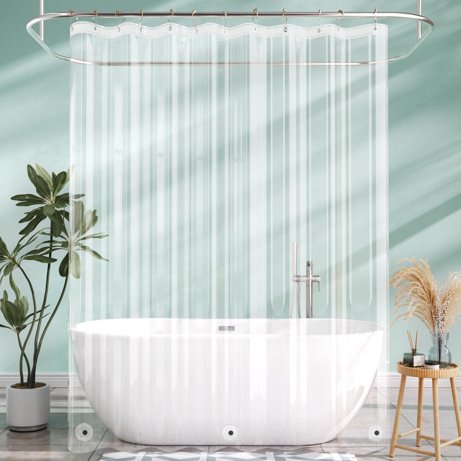 AmazerBath long liner with magnets at bottom keeps curtain in place and prevents leaks