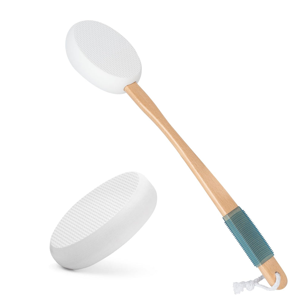 AmazerBath lotion applicator with a 17-inch curved handle reaches the back comfortably.