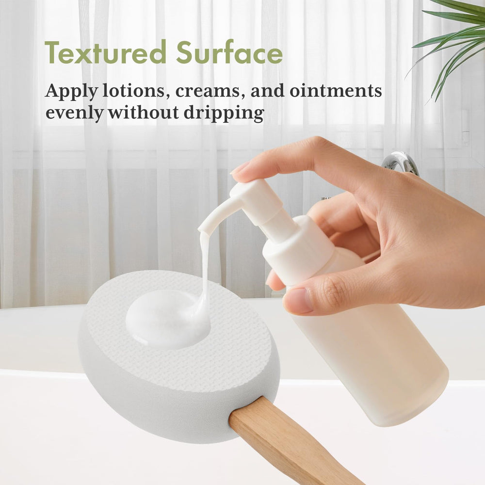AmazerBath wooden handle with textured rubber sleeve provides a secure grip.