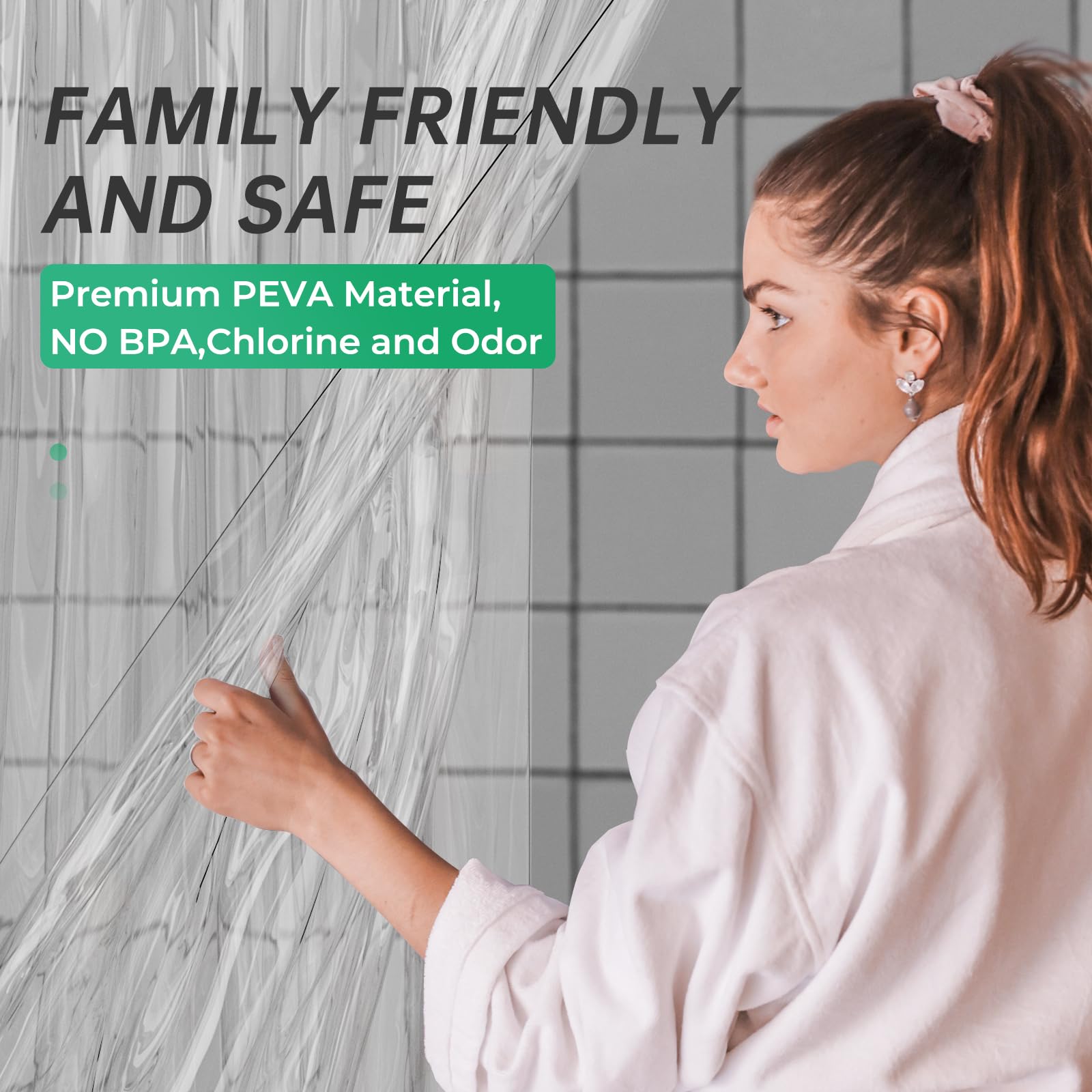 AmazerBath PEVA liner resists water and dries quickly.