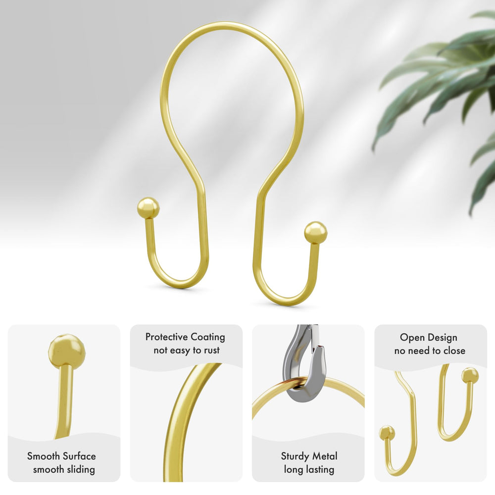 AmazerBath rust-proof gold shower curtain hooks glide smoothly along the rod.