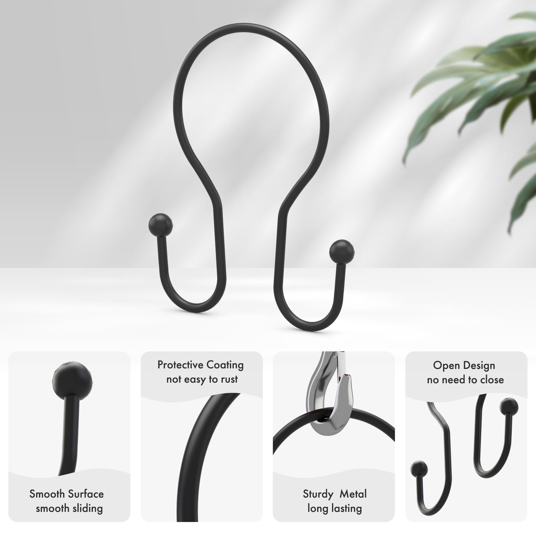 AmazerBath rust-proof metal curtain hooks resist moisture in bathrooms