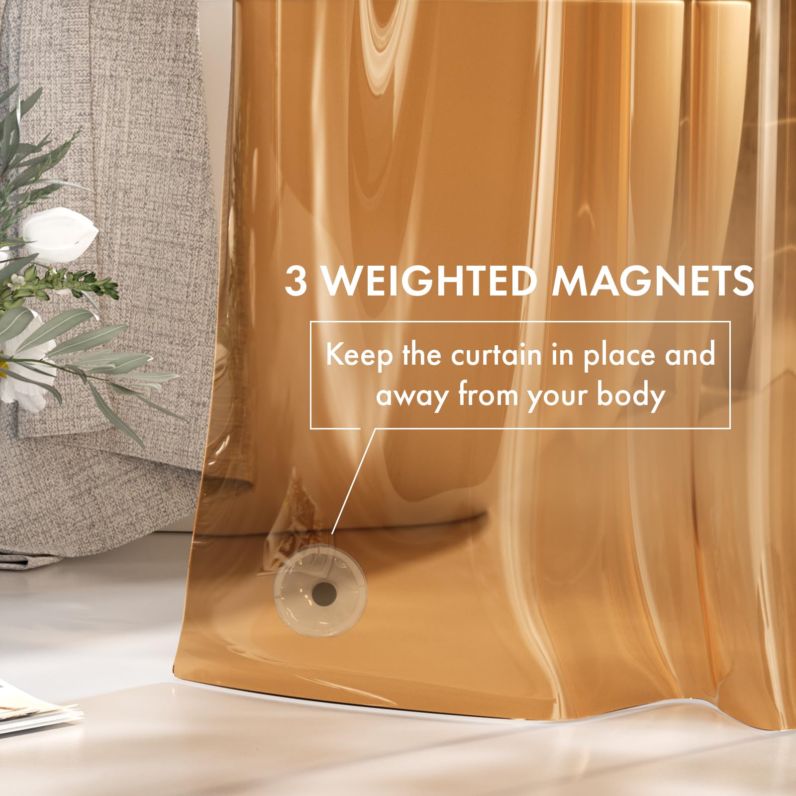 AmazerBath shower liner with 12 rust-resistant grommets installs securely on hooks.