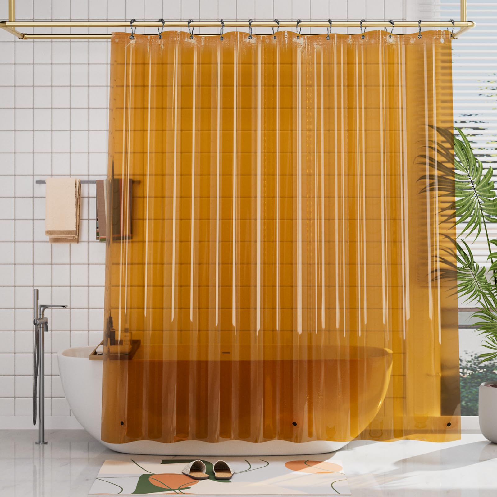 AamazerBath versatile liner fits standard and curved shower rods.