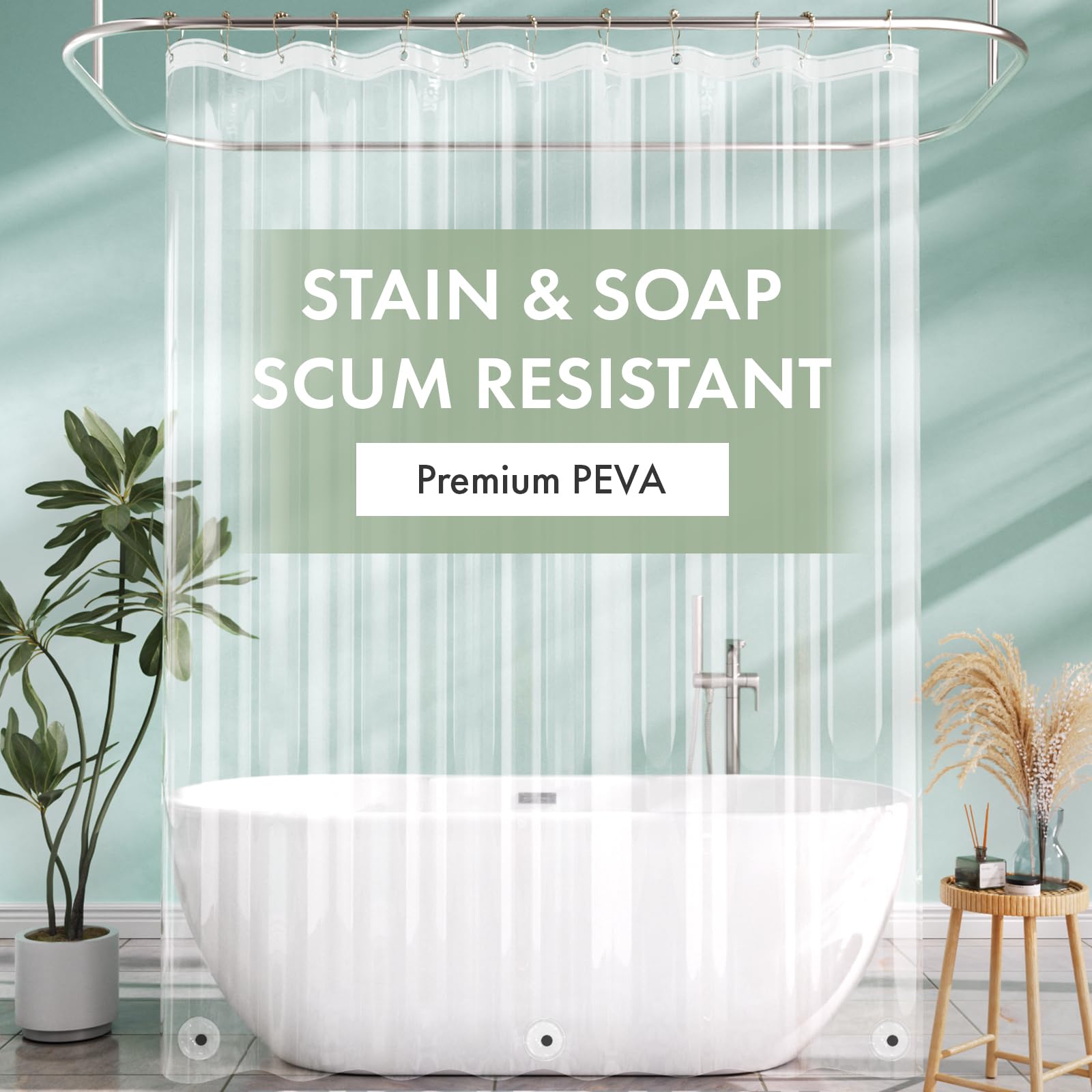 AmazerBath washable PEVA liner with weighted magnets reduces curtain movement.