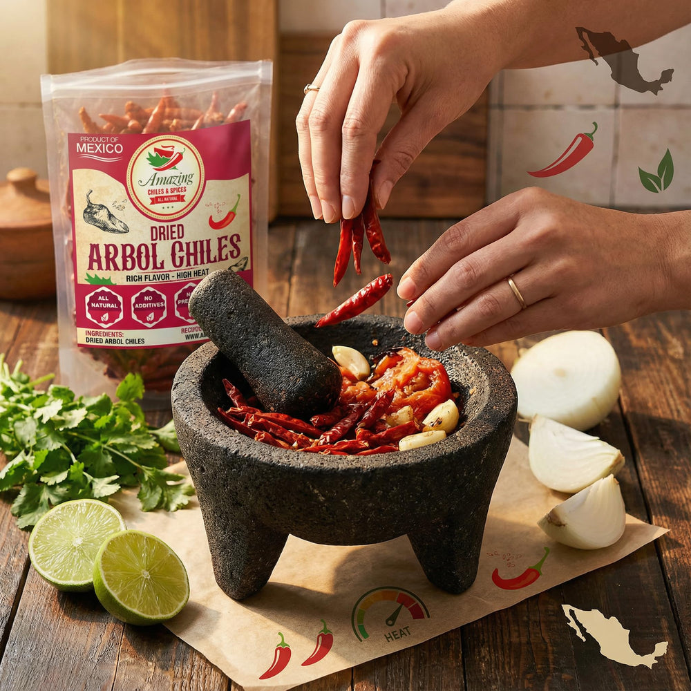 Amazing Chiles & Spices Chile De Arbol on kitchen spice shelf for everyday heat.