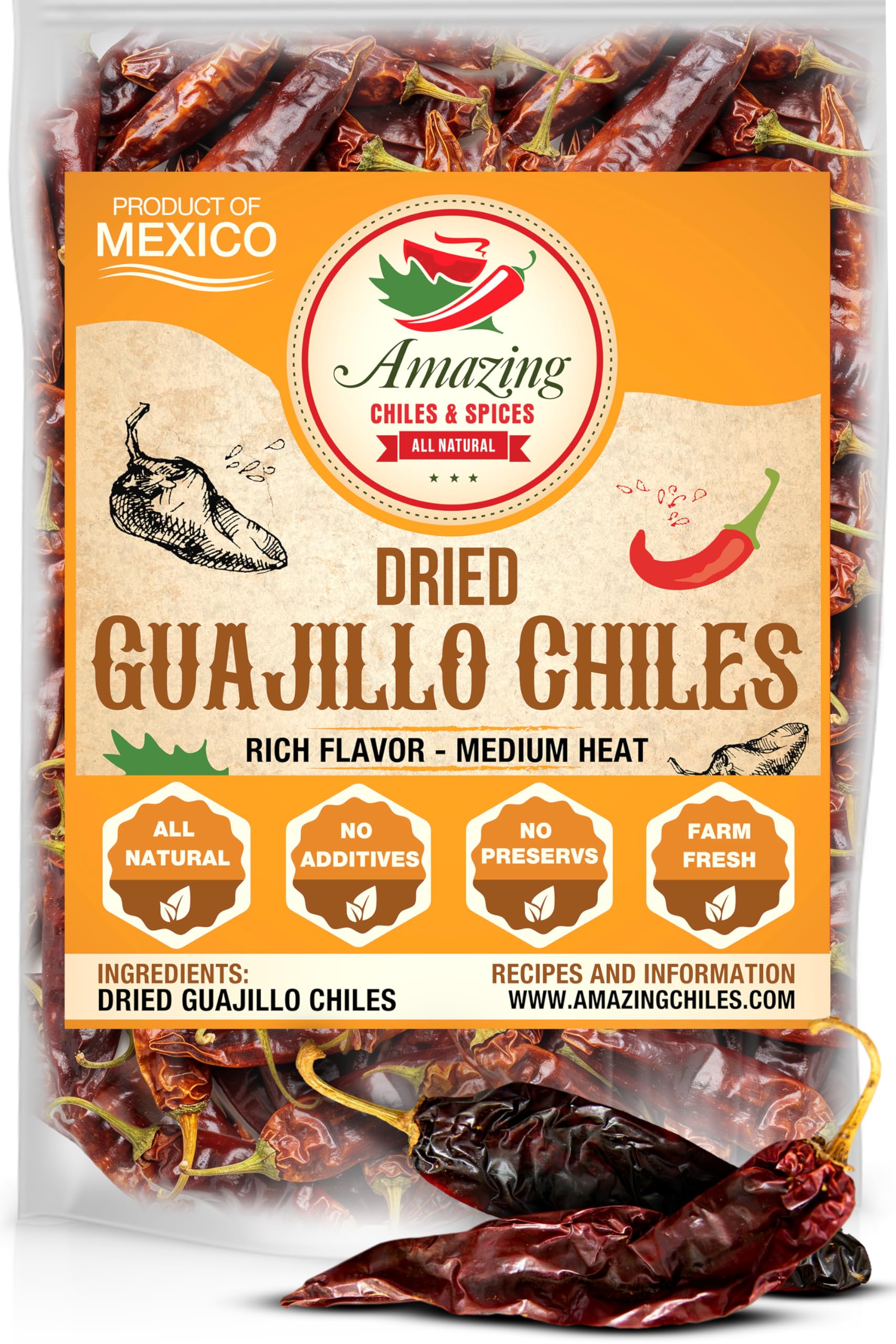 Amazing Chiles & Spices Guajillo chiles dried bag image, ideal for authentic Mexican sauces.