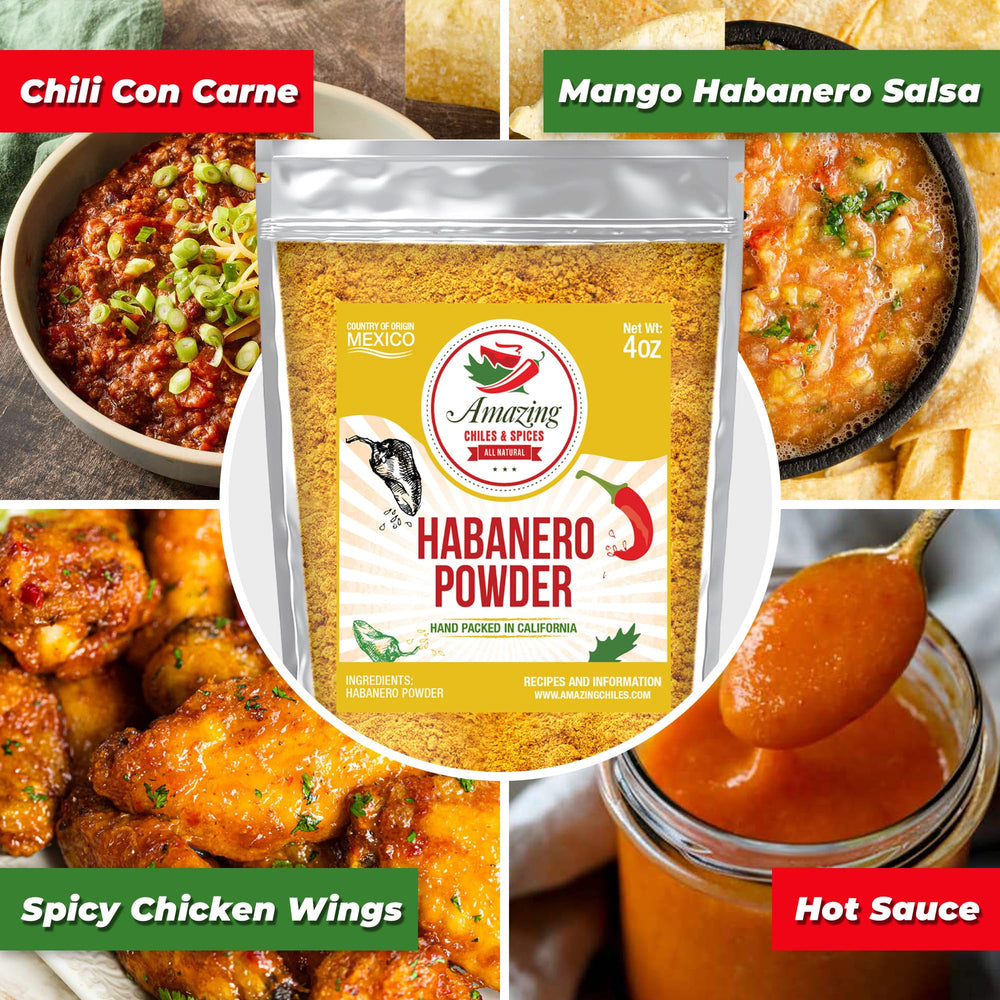 Amazing Chiles & Spices habanero powder shaker for quick seasoning.