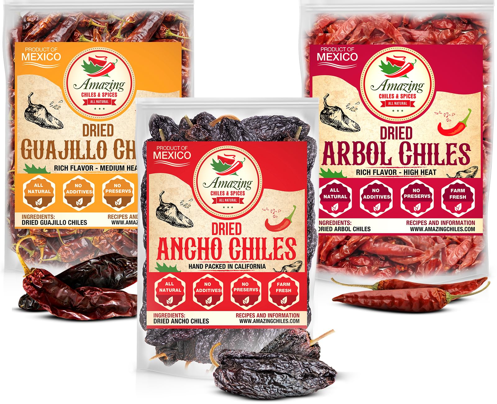 Amazing Chiles & Spices ancho dried chiles for rich moles and salsas.