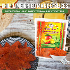 Amazing Chiles & Spices chili-lime dried mango slices in a 1lb bag, convenient snack.