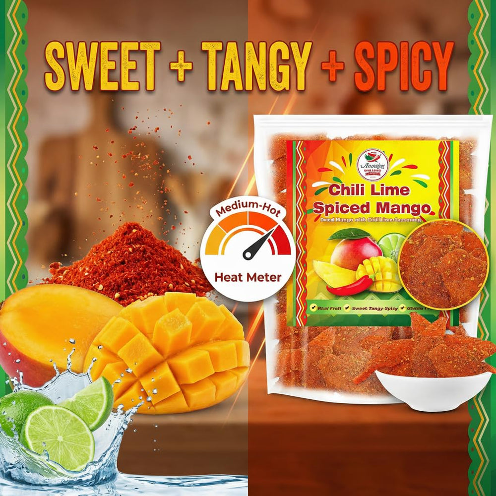 Amazing Chiles & Spices chili-lime dried mango slices on cheese board pairing.