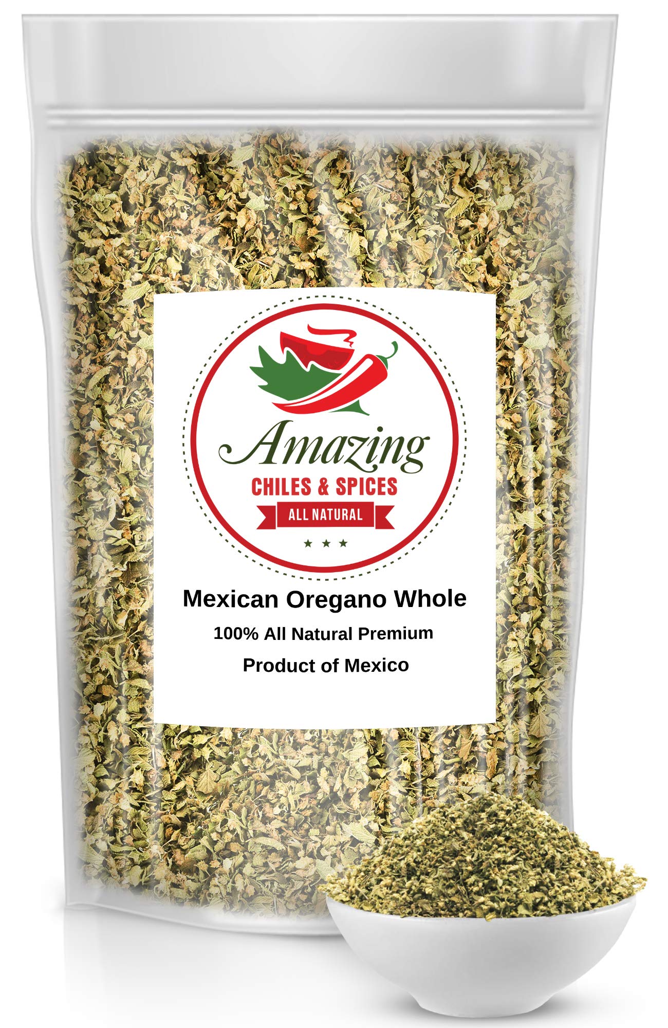 Amazing Chiles & Spices oregano in resealable bag with whole leaves for authentic flavor