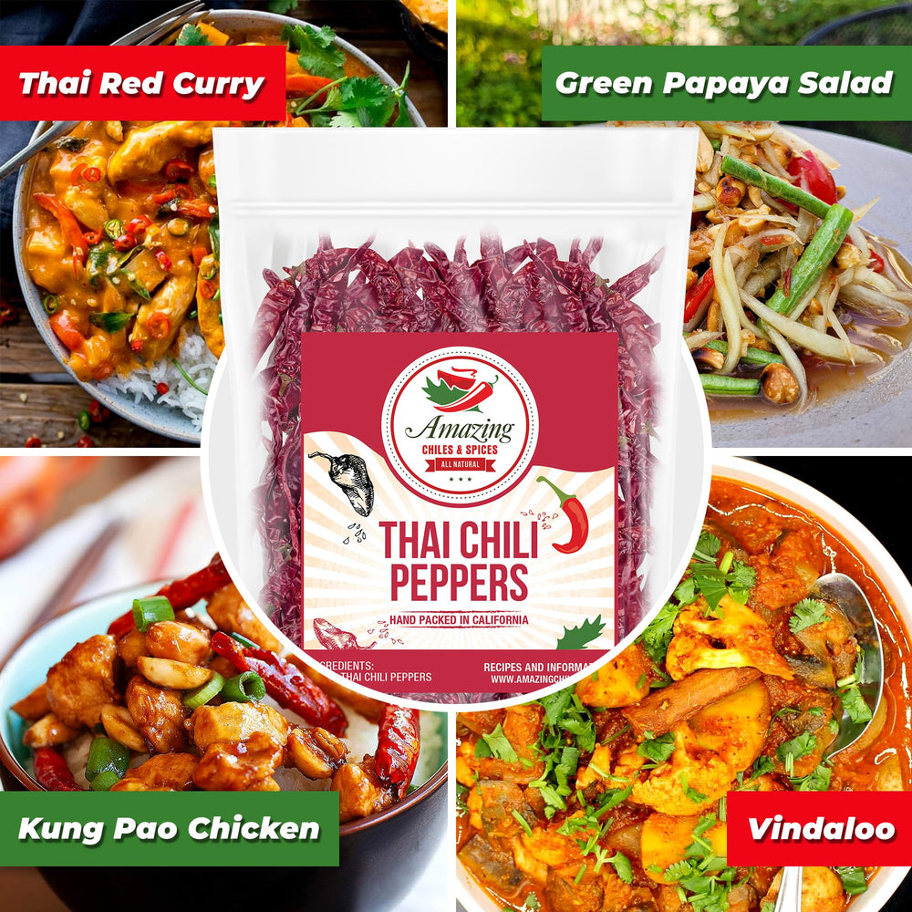 Amazing Chiles and Spices dried red whole Thai chili peppers ready to flavor soups